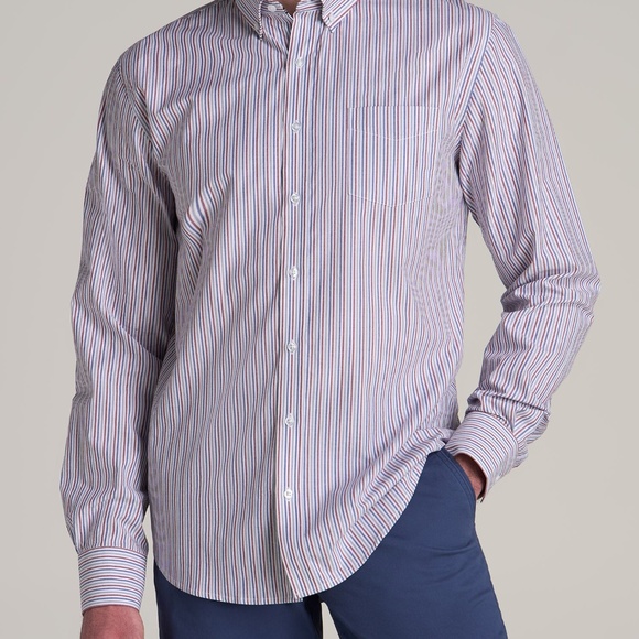 American Tall Soft-Wash Button-Up Shirt for Tall Men in Red and Blue Multi Strip - Picture 1 of 3